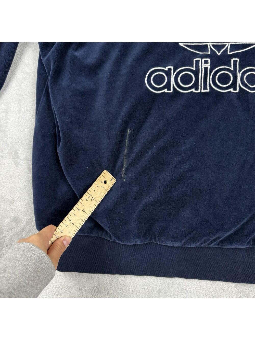 Adidas Originals Velour Crewneck Sweatshirt Navy Trefoil Women 2XL Retro Sporty - Picture 3 of 7
